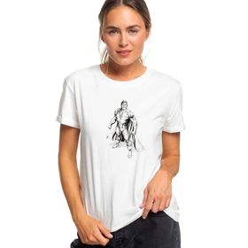 Qivi Süper Adam Baskılı Beyaz Örme Kadın T-shirt