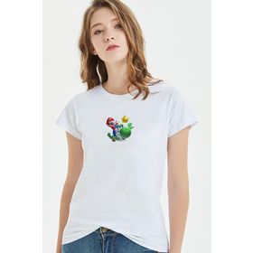 Qivi Super Mario And Friends Baskılı Beyaz Örme Kadın T-shirt