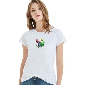 Qivi Super Mario And Friends Baskılı Beyaz Örme Kadın T-shirt