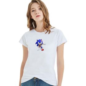 Qivi Süper Sonic Metal Rock Music Müzik Baskılı Beyaz Örme Kadın T-shirt
