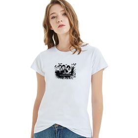 Qivi Supernatural Metal Rock Music Müzik Baskılı Beyaz Örme Kadın T-shirt