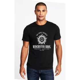 Qivi Supernatural Winchester Bros Baskılı Siyah Erkek Örme T-shirt