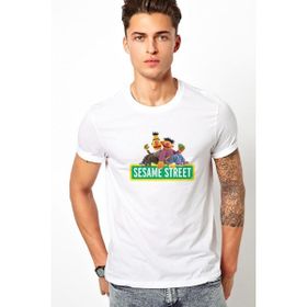 Qivi Susam Sokağı Baskılı Beyaz Erkek Örme T-shirt