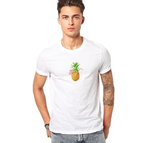 Qivi Suyu Smoothie Ananas Çizim Meyve Ananas Baskılı Beyaz Erkek Örme T-shirt
