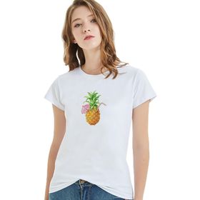 Qivi Suyu Smoothie Ananas Çizim Meyve Ananas Baskılı Beyaz Örme Kadın T-shirt