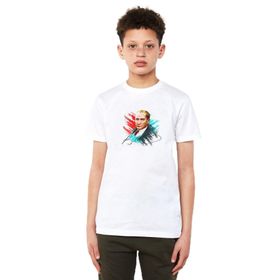 Qivi Tc Ulu Önder Mustafa Kemal Atatürk Baskılı Unisex Çocuk Beyaz T-shirt