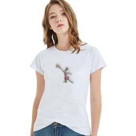 Qivi Tennie Mozaik Sanat Oynayan Kişi Baskılı Beyaz Örme Kadın T-shirt