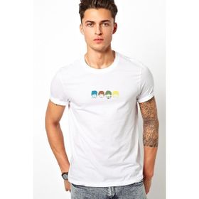 Qivi The Beatles Android Metal Rock Music Baskılı Beyaz Erkek Örme T-shirt