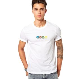 Qivi The Beatles Android Metal Rock Music Baskılı Beyaz Erkek Örme T-shirt