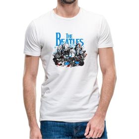 Qivi The Beatles Baskılı Beyaz Erkek Örme T-shirt