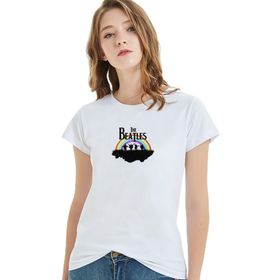 Qivi The Beatles Metal Rock Music Müzik Baskılı Beyaz Örme Kadın T-shirt