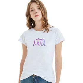 Qivi The Beatles Minimalist Baskılı Beyaz Örme Kadın T-shirt
