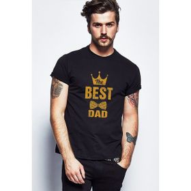 Qivi The Best Dad Baskılı Siyah Erkek Örme T-shirt