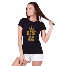 Qivi The Best Dad Baskılı Siyah Örme Kadın T-shirt