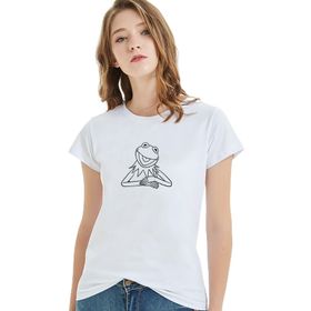 Qivi The Frog Kurbağa Kermit Baskılı Beyaz Örme Kadın T-shirt