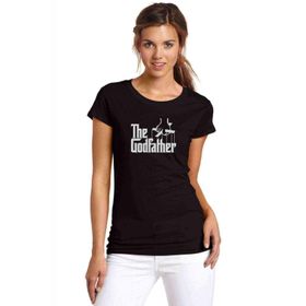 Qivi The Godfather Baskılı Siyah Örme Kadın T-shirt