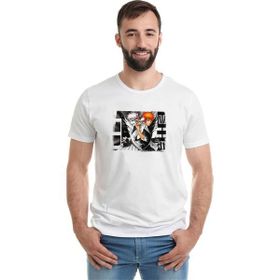 Qivi The One Anime Baskılı Beyaz Erkek Örme T-shirt