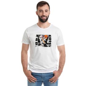 Qivi The One Anime Baskılı Beyaz Erkek Örme T-shirt