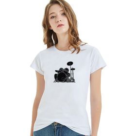 Qivi The Perfect Drummer Metal Rock Music Baskılı Beyaz Örme Kadın T-shirt