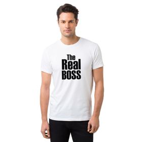 Qivi The Real Boss Baskılı Beyaz Erkek Örme T-shirt