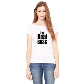 Qivi The Real Boss Baskılı Siyah Örme Kadın T-shirt