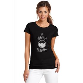 Qivi The Umbrella Academy Logo Yazi Baskılı Siyah Örme Kadın T-shirt