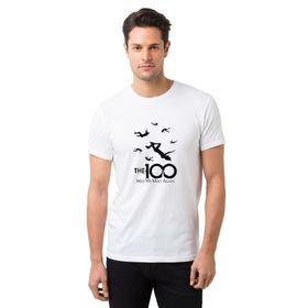 Qivi The100 May We Meet Again Düşen Insanla Baskılı Beyaz Erkek Örme T-shirt