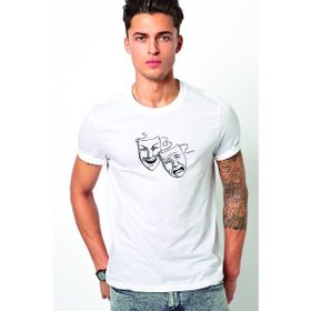 Qivi Tiyatro Baskılı Beyaz Erkek Örme T-shirt