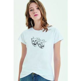 Qivi Tiyatro Baskılı Beyaz Örme Kadın T-shirt