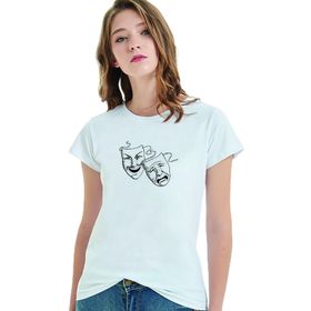Qivi Tiyatro Baskılı Beyaz Örme Kadın T-shirt