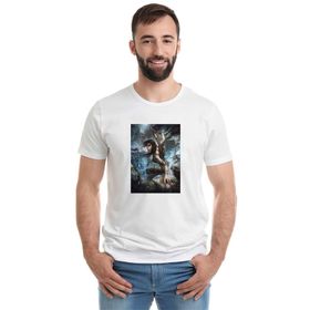 Qivi Tomb Raider Lara Croft Baskılı Beyaz Erkek Örme T-shirt