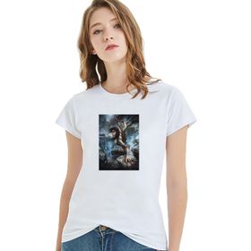 Qivi Tomb Raider Lara Croft Baskılı Beyaz Örme Kadın T-shirt