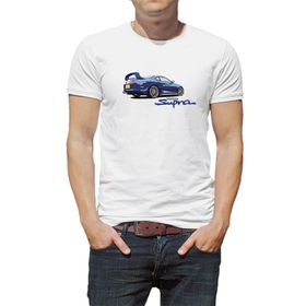 Qivi Toyota Blue Supra Baskılı Beyaz Erkek Örme T-shirt