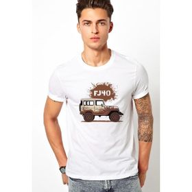 Qivi Toyota Fj40 Baskılı Beyaz Erkek Örme T-shirt