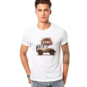 Qivi Toyota Fj40 Baskılı Beyaz Erkek Örme T-shirt