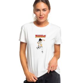 Qivi Tsubasa Captain Baskılı Beyaz Örme Kadın T-shirt
