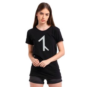 Qivi Türk Boyları Avşar Baskılı Siyah Örme Kadın T-shirt