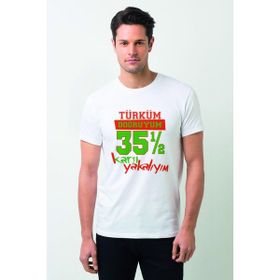 Qivi Türküm Doğruyum Karşıyakalıyım Izmir 35,5 Baskılı Beyaz Erkek Örme T-shirt