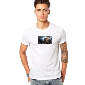 Qivi Twilight Movies Films Baskılı Beyaz Erkek Örme T-shirt