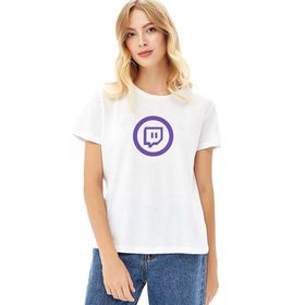 Qivi Twitch Logo Baskılı Beyaz Örme Kadın T-shirt