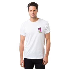 Qivi TYC00376912073 Baykuş Kız Pembe Göğüs Baskılı Beyaz Erkek Örme T-shirt