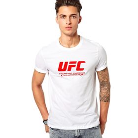 Qivi Ufc Logo Baskılı Beyaz Erkek Örme T-shirt