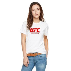 Qivi Ufc Logo Baskılı Beyaz Örme Kadın T-shirt