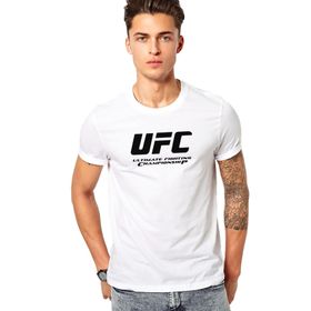 Qivi Ultimate Fighting Championship Baskılı Beyaz Erkek Örme T-shirt