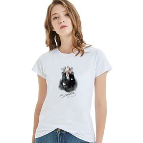 Qivi Ulu Önder Mustafa Kemal Atatürk Baskılı Beyaz Örme Kadın T-shirt