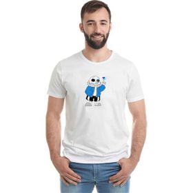 Qivi Undertale Sans Baskılı Beyaz Erkek Örme T-shirt