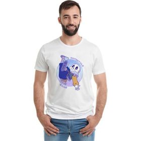 Qivi Undertale Sans Baskılı Beyaz Erkek Örme T-shirt