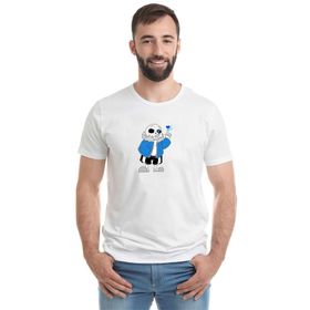 Qivi Undertale Sans Baskılı Beyaz Erkek Örme T-shirt