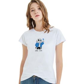 Qivi Undertale Sans Baskılı Beyaz Örme Kadın T-shirt
