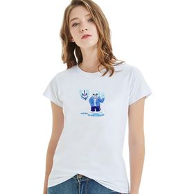 Qivi Undertale Sans Skull Baskılı Beyaz Örme Kadın T-shirt